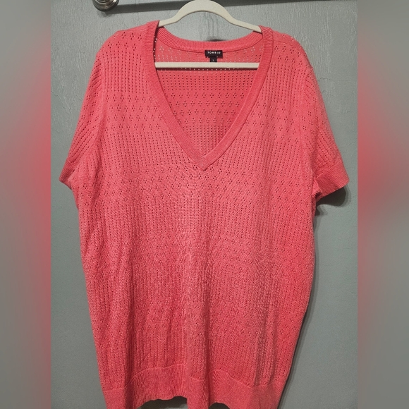 Torrid Coral Short Sleeve Rayon Blend Sweater 3 - Picture 1 of 7